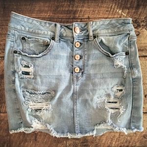 American Eagle Outfitters High Rise Super Stretch X Ripped Denim Skirt S…